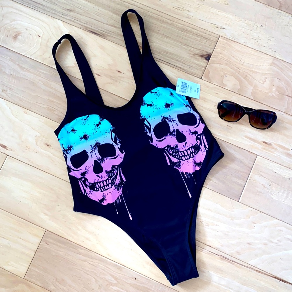 NEW Hot Topic Skull black bathing suit